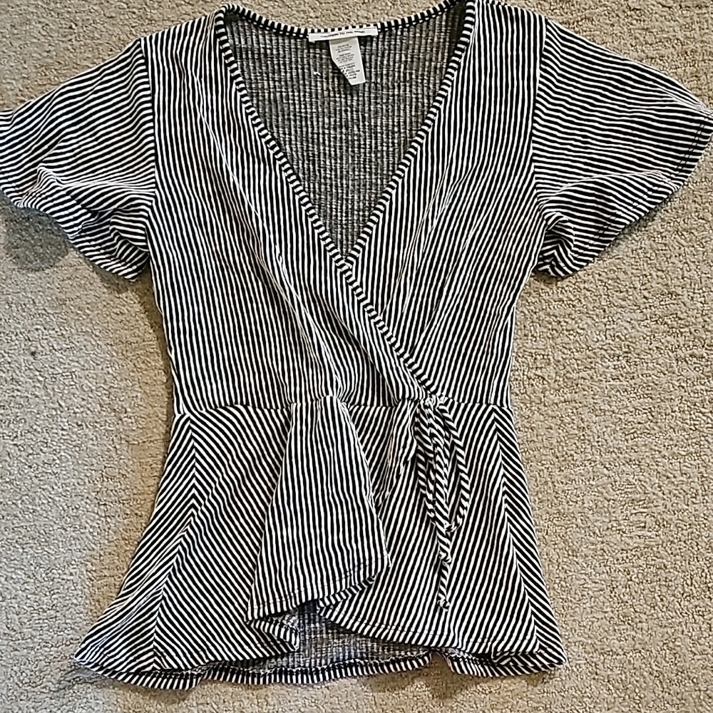 Striped Black and White Wrap Top